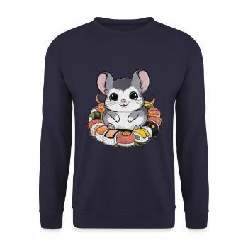 Chinchilla kawaii avec sushi japonais - Sweat-shirt Unisexe - marine - Devant - Alina (178cm) & Michal (187cm)