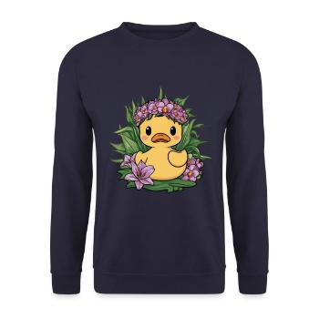 Kawaii ducklings with orchids and lilies - Unisex Sweatshirt - navy - Front - Alina (178cm) & Michal (187cm)