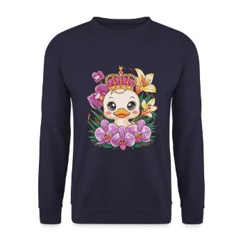 Kawaii ducklings with orchids and lilies - Unisex Sweatshirt - navy - Front - Alina (178cm) & Michal (187cm)