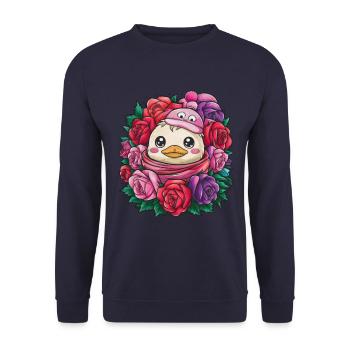 Kawaii duck with colorful roses - Unisex Sweatshirt - navy - Front - Alina (178cm) & Michal (187cm)
