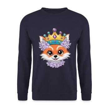 Kawaii Fuchs mit farbenfrohen Blumen - Unisex Pullover - Navy - Vorne - Alina (178cm) & Michal (187cm)