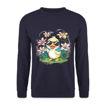 Kawaii ducklings with colorful lilies - Unisex Sweatshirt - navy - Front - Alina (178cm) & Michal (187cm)
