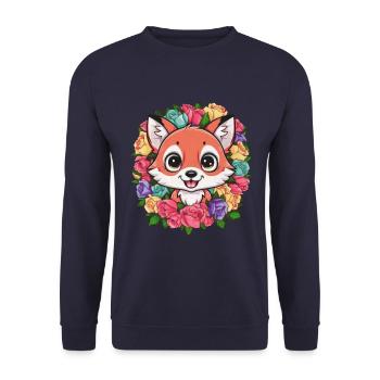 Cartoon Kawaii Fuchs mit farbenfrohen Rosen. - Unisex Pullover - Navy - Vorne - Alina (178cm) & Michal (187cm)