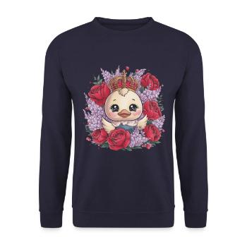 Kawaii ducklings with crown, roses and lilacs. - Unisex Sweatshirt - navy - Front - Alina (178cm) & Michal (187cm)