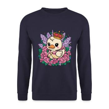 Kawaii ducklings with crown, roses and lilacs. - Unisex Sweatshirt - navy - Front - Alina (178cm) & Michal (187cm)