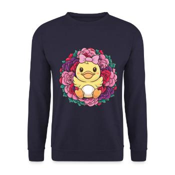 Kawaii duck with colorful roses - Unisex Sweatshirt - navy - Front - Alina (178cm) & Michal (187cm)