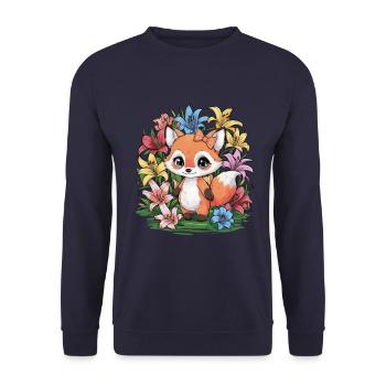 Cartoon kawaii fox with colorful lilies - Unisex Sweatshirt - navy - Front - Alina (178cm) & Michal (187cm)
