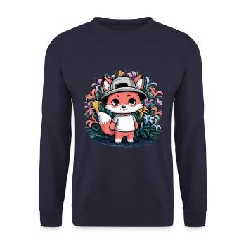 Cartoon kawaii fox with colorful lilies - Unisex Sweatshirt - navy - Front - Alina (178cm) & Michal (187cm)
