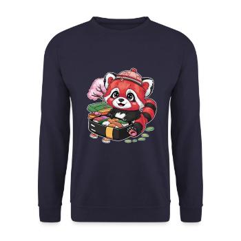 Red Kawaii Panda with Lunch Box - Unisex Sweatshirt - navy - Front - Alina (178cm) & Michal (187cm)