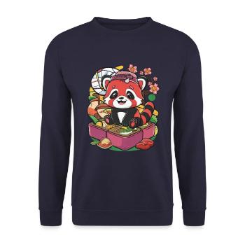 Red Kawaii Panda with Lunch Box - Unisex Sweatshirt - navy - Front - Alina (178cm) & Michal (187cm)