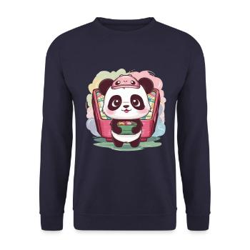 Red Kawaii Panda with Lunch Box - Unisex Sweatshirt - navy - Front - Alina (178cm) & Michal (187cm)
