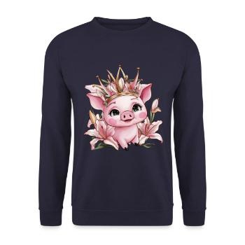 Schwein mit Krone und Lillien - Unisex Pullover - Navy - Vorne - Alina (178cm) & Michal (187cm)