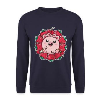 Cuddly pig with strawberries and cherries - Unisex Sweatshirt - navy - Front - Alina (178cm) & Michal (187cm)