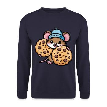 Souris kawaii avec biscuits aux pépites de chocolat - Sweat-shirt Unisexe - marine - Devant - Alina (178cm) & Michal (187cm)