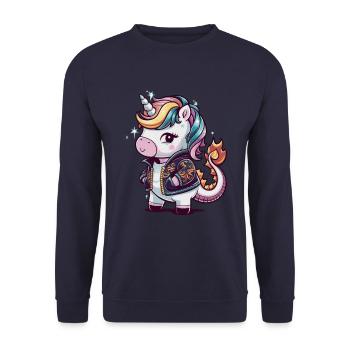 Licorne Kawaii avec tenue de dragon - Sweat-shirt Unisexe - marine - Devant - Alina (178cm) & Michal (187cm)