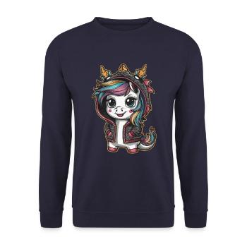 Licorne Kawaii avec tenue de dragon - Sweat-shirt Unisexe - marine - Devant - Alina (178cm) & Michal (187cm)