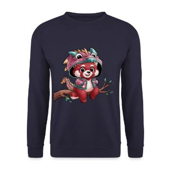 Roter Panda mit chinesischem Drachen - Unisex Pullover - Navy - Vorne - Alina (178cm) & Michal (187cm)