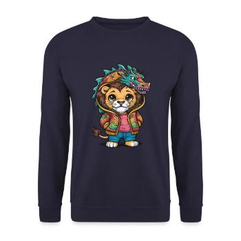Pretty cartoon kawaii lion with dragon outfit. - Unisex Sweatshirt - navy - Front - Alina (178cm) & Michal (187cm)
