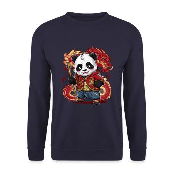 Kawaii panda with cool outfit and dragon - Unisex Sweatshirt - navy - Front - Alina (178cm) & Michal (187cm)