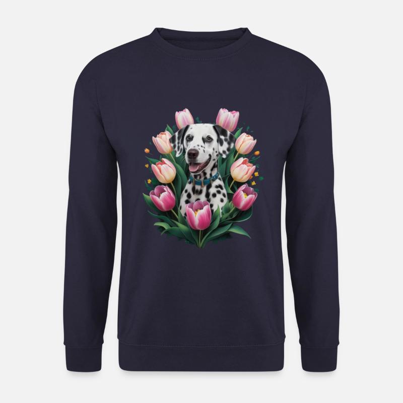 Dalmatien mignon avec des tulipes - Sweat-shirt Unisexe - marine