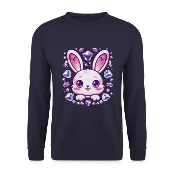 Kawaii Häschen im Cartoon Stil - Unisex Pullover - Navy - Vorne - Alina (178cm) & Michal (187cm)