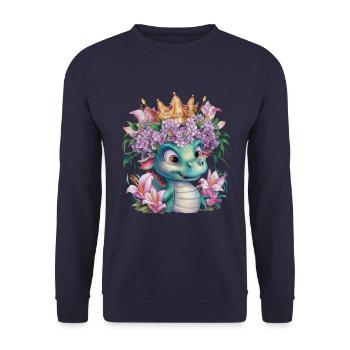 Dragon with crown and colorful flowers - Unisex Sweatshirt - navy - Front - Alina (178cm) & Michal (187cm)