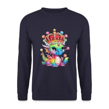 Cartoon Kawaii Drache mit Krone und Süßigkeiten - Unisex Pullover - Navy - Vorne - Alina (178cm) & Michal (187cm)