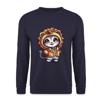 Cartoon Kawaii Kitten in Lion Outfit - Unisex Sweatshirt - navy - Front - Alina (178cm) & Michal (187cm)