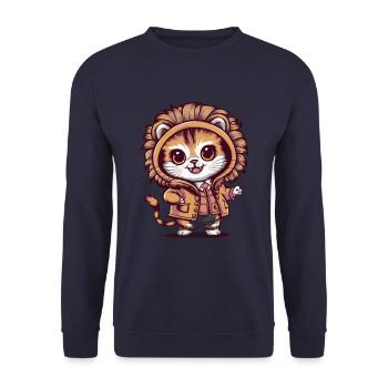 Cartoon Kawaii Kitten in Lion Outfit - Unisex Sweatshirt - navy - Front - Alina (178cm) & Michal (187cm)