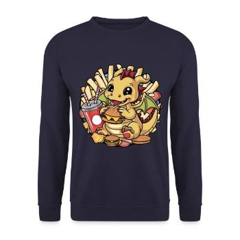 Dragon with Soft Drink, French Frites and Burger - Unisex Sweatshirt - navy - Front - Alina (178cm) & Michal (187cm)