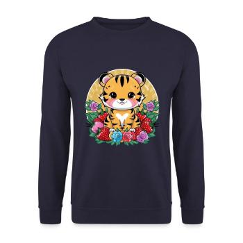 Tigre Kawaii avec Fraises et Roses - Sweat-shirt Unisexe - marine - Devant - Alina (178cm) & Michal (187cm)