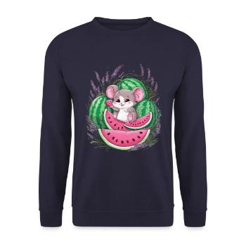 Souris Kawaii mignonne avec melon et lavande - Sweat-shirt Unisexe - marine - Devant - Alina (178cm) & Michal (187cm)