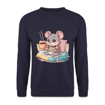Kawaii mouse with simple coffee cup - Unisex Sweatshirt - navy - Front - Alina (178cm) & Michal (187cm)