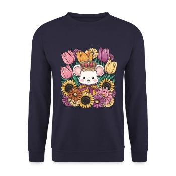 Mouse with crown and magnificent flowers - Unisex Sweatshirt - navy - Front - Alina (178cm) & Michal (187cm)