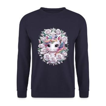 Licorne Kawaii avec des roses - Sweat-shirt Unisexe - marine - Devant - Alina (178cm) & Michal (187cm)