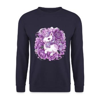Licorne Kawaii avec des roses - Sweat-shirt Unisexe - marine - Devant - Alina (178cm) & Michal (187cm)