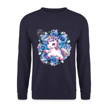 Licorne Kawaii avec des roses - Sweat-shirt Unisexe - marine - Devant - Alina (178cm) & Michal (187cm)