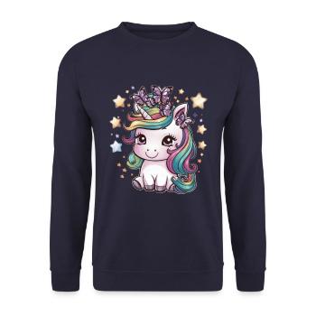 Licorne Kawaii avec des papillons - Sweat-shirt Unisexe - marine - Devant - Alina (178cm) & Michal (187cm)