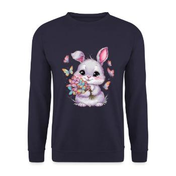 Kawaii Hase mit Schmetterlingen - Unisex Pullover - Navy - Vorne - Alina (178cm) & Michal (187cm)