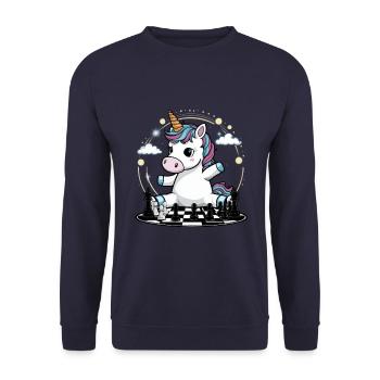 Licorne kawaii jouant aux échecs avec des pièces d’échecs - Sweat-shirt Unisexe - marine - Devant - Alina (178cm) & Michal (187cm)