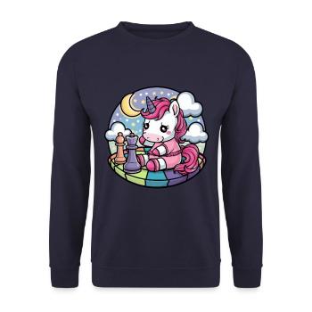 Licorne kawaii jouant aux échecs avec des pièces d’échecs - Sweat-shirt Unisexe - marine - Devant - Alina (178cm) & Michal (187cm)