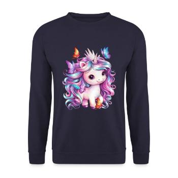 Licorne Kawaii avec des papillons - Sweat-shirt Unisexe - marine - Devant - Alina (178cm) & Michal (187cm)