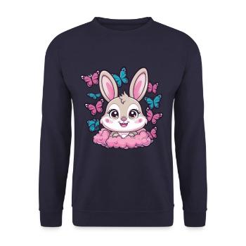 Kawaii Hase mit Schmetterlingen - Unisex Pullover - Navy - Vorne - Alina (178cm) & Michal (187cm)
