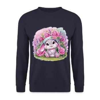 Mignon lapin kawaii avec des roses et de la lavande - Sweat-shirt Unisexe - marine - Devant - Alina (178cm) & Michal (187cm)