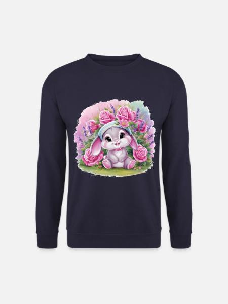 Süßes Kawaii Hase mit Rosen und Lavendel - Unisex Pullover - Navy