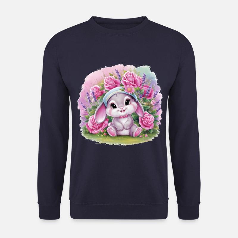 Süßes Kawaii Hase mit Rosen und Lavendel - Unisex Pullover - Navy