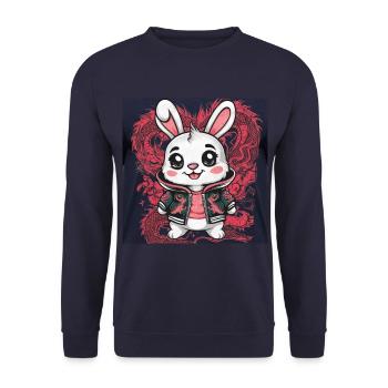 Lapin Kawaii de dessin animé avec tenue de dragon cool - Sweat-shirt Unisexe - marine - Devant - Alina (178cm) & Michal (187cm)