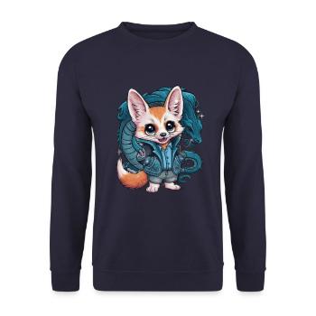 Kawaii Fennec Desert Fox with Cool Dragon - Unisex Sweatshirt - navy - Front - Alina (178cm) & Michal (187cm)