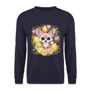 Fennec desert fox with tulips and lemons. - Unisex Sweatshirt - navy - Front - Alina (178cm) & Michal (187cm)