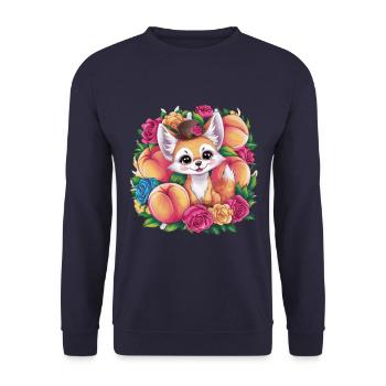 Kawaii Fennec Desert Fox with Peaches - Unisex Sweatshirt - navy - Front - Alina (178cm) & Michal (187cm)